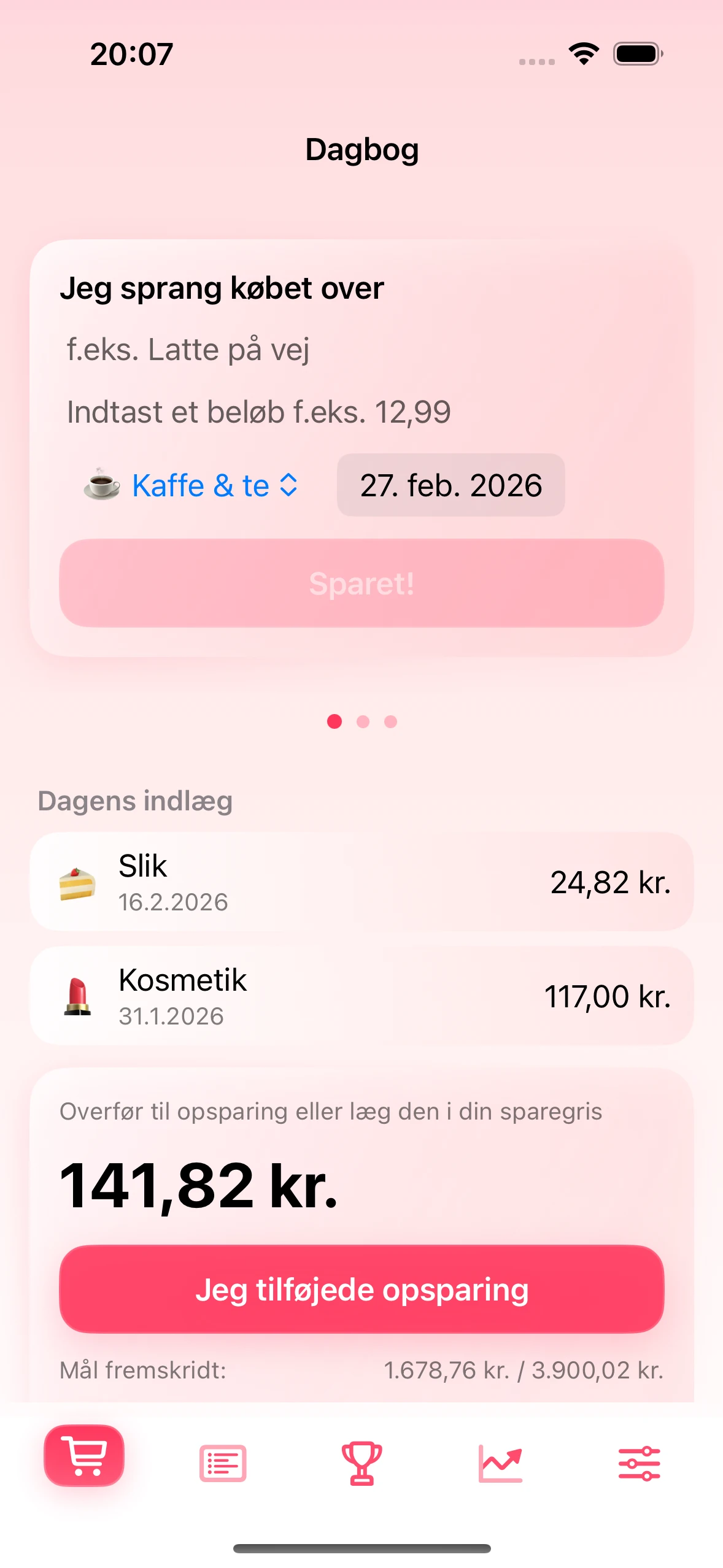 Dagbogsskærmen i Chrumek-appen
