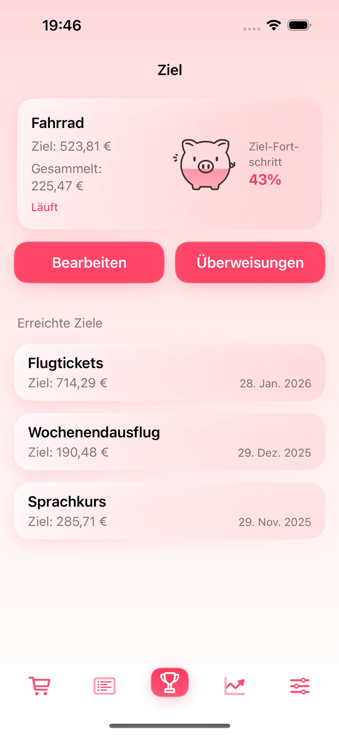 Sparziel-Ansicht in der App