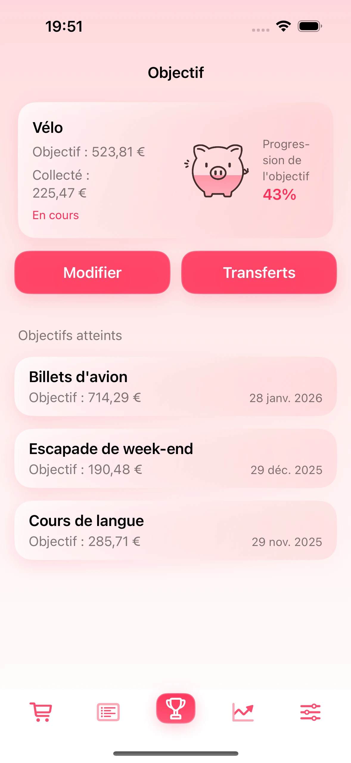Écran d’objectif d’épargne dans l’app