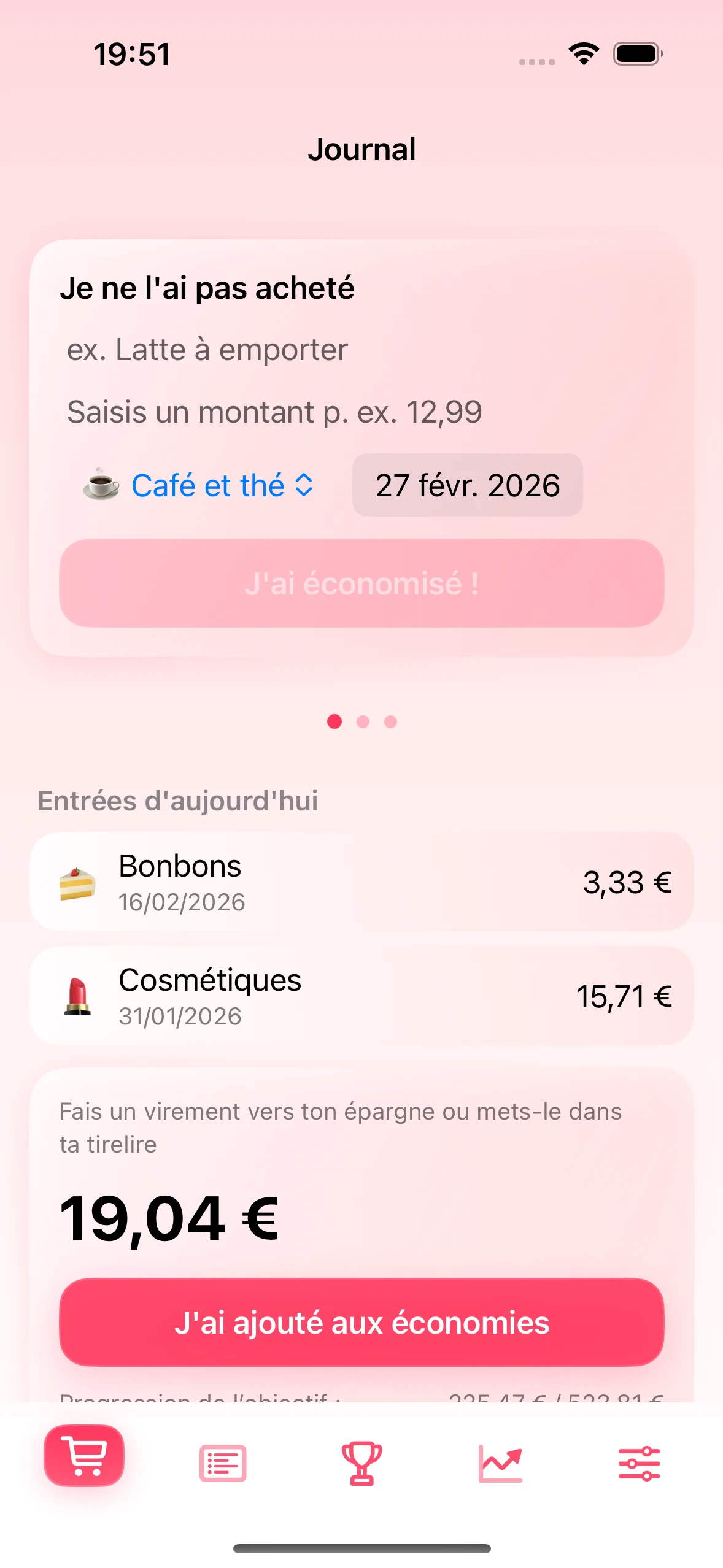 Écran Journal dans l’app Chrumek