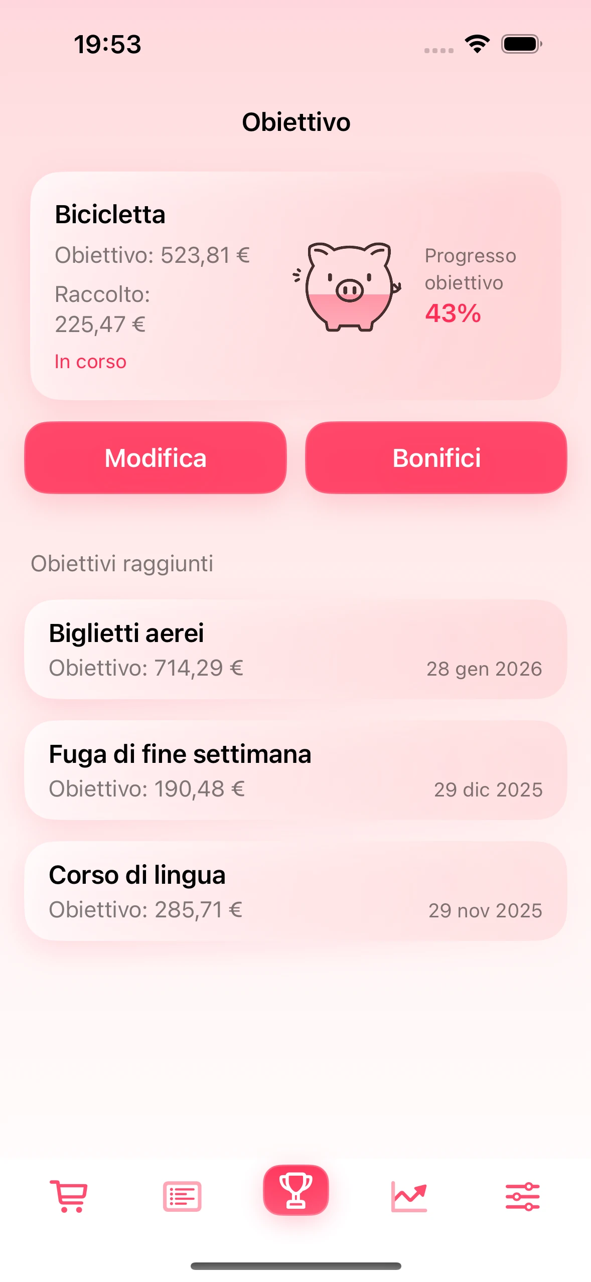 Schermata dell’obiettivo di risparmio nell’app