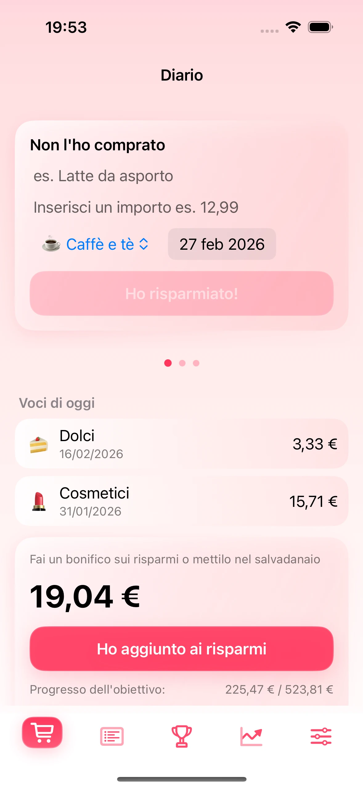 Schermata Diario nell’app Chrumek