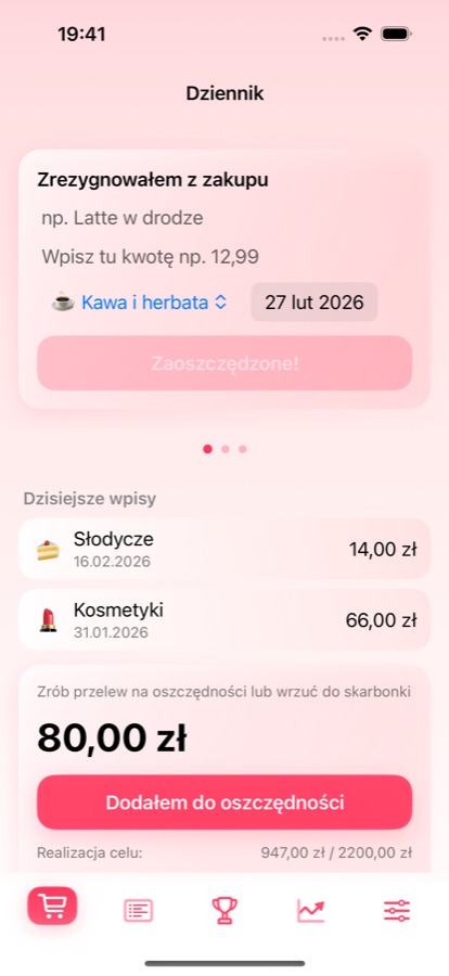 Ekran dziennika w aplikacji Chrumek