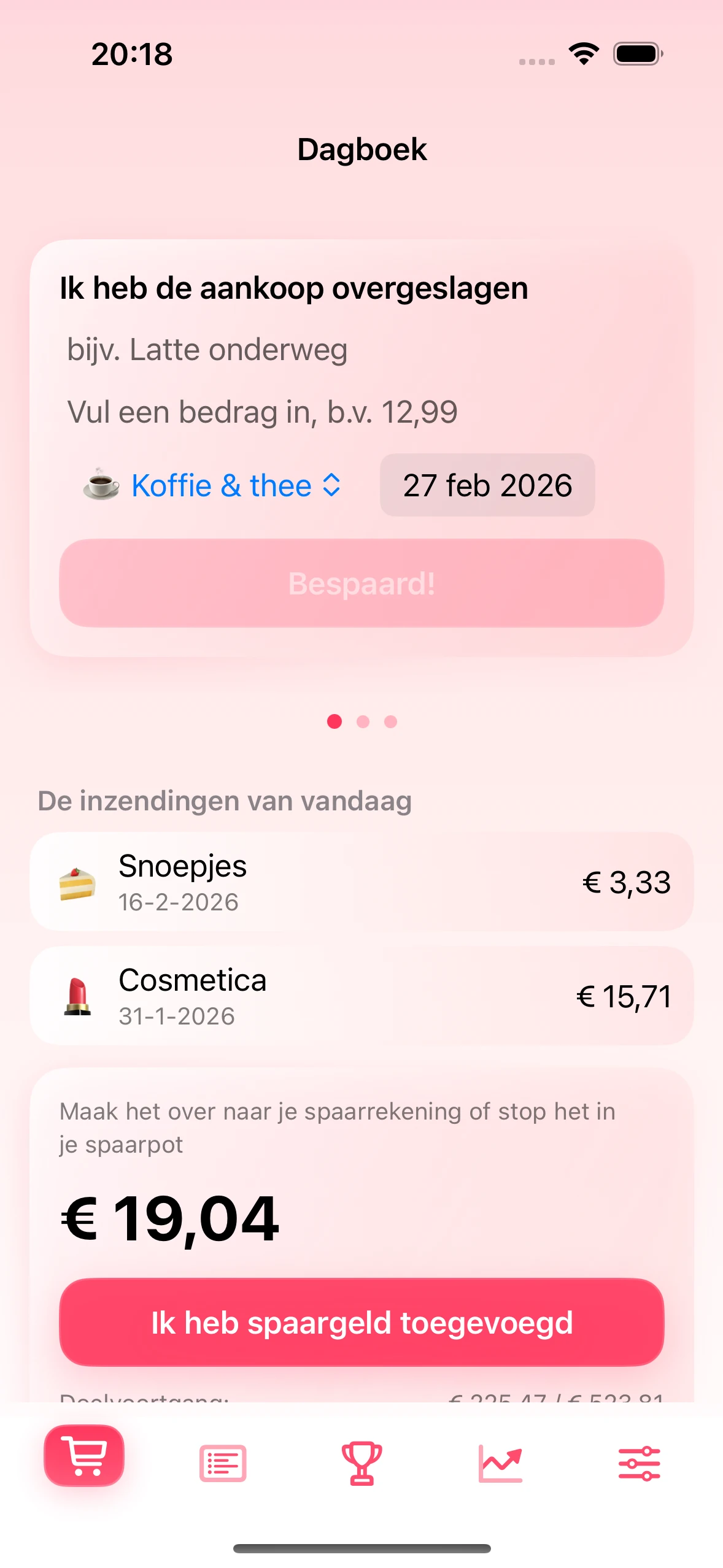 Dagboekscherm in de Chrumek-app