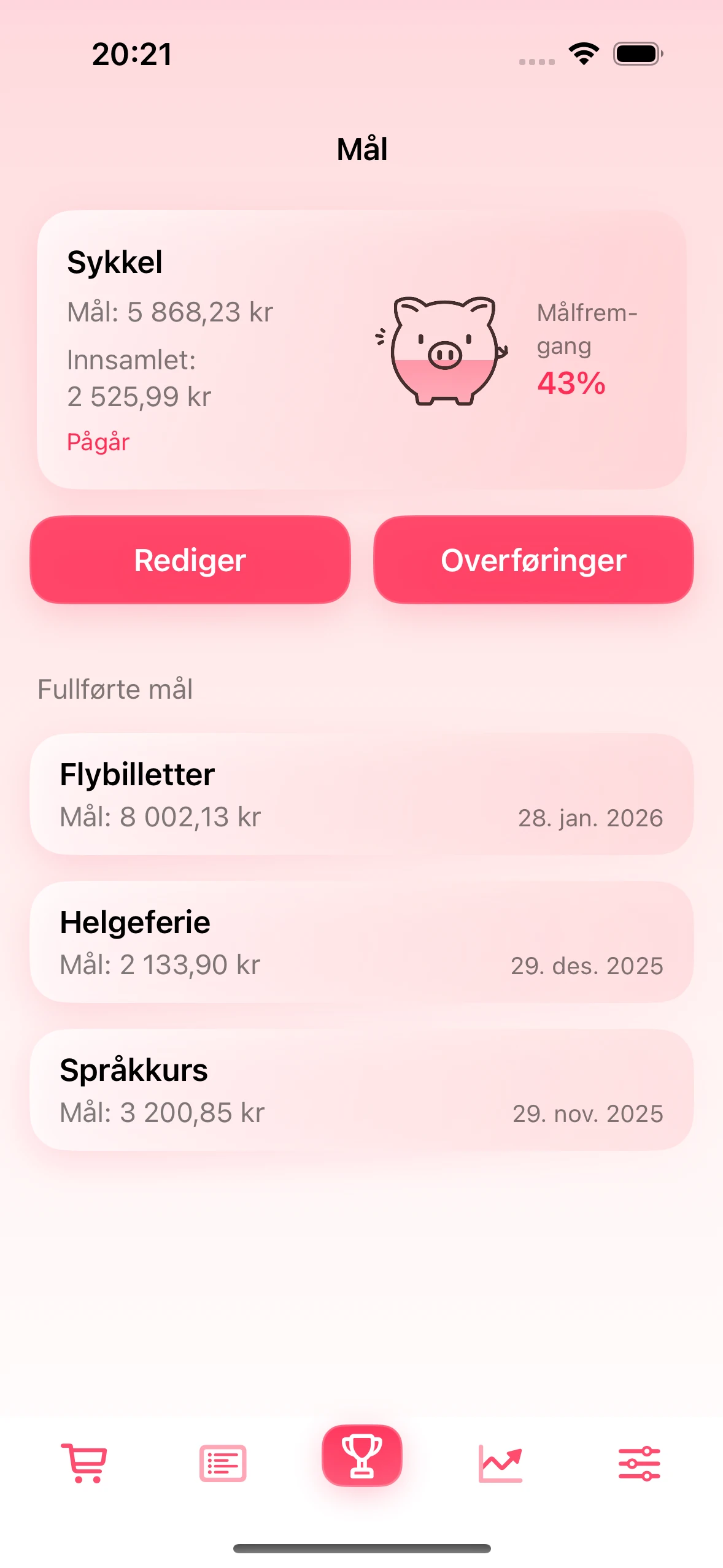 Målskjerm for sparing i appen