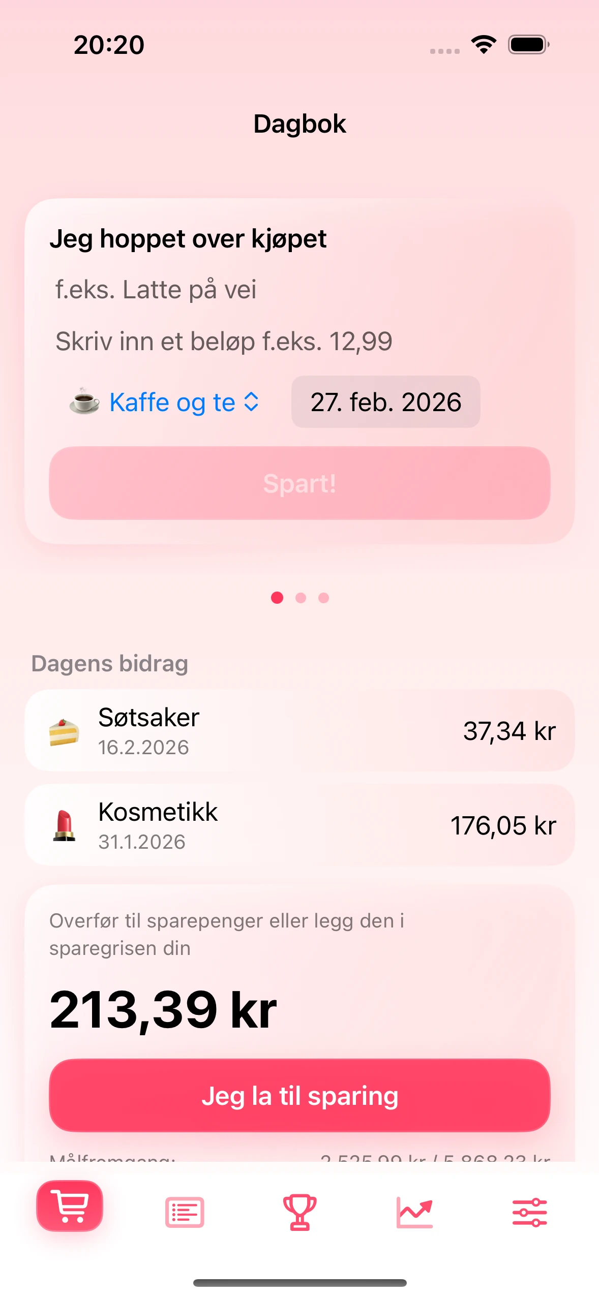 Dagbokskjerm i Chrumek-appen