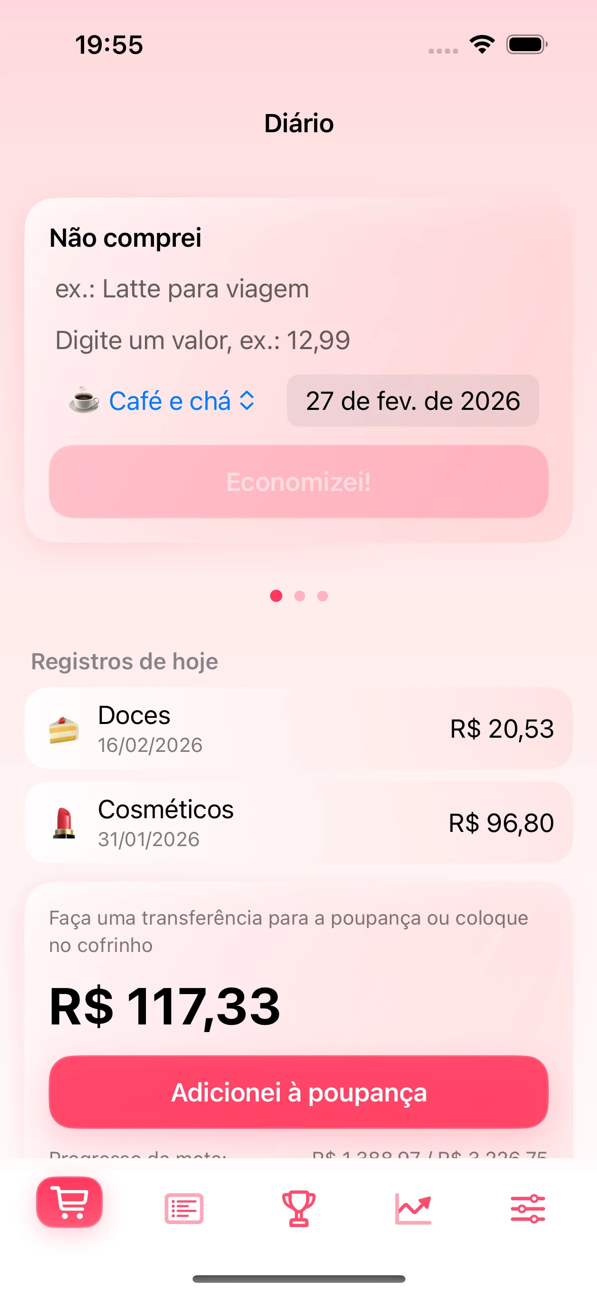 Tela Diário no app Chrumek