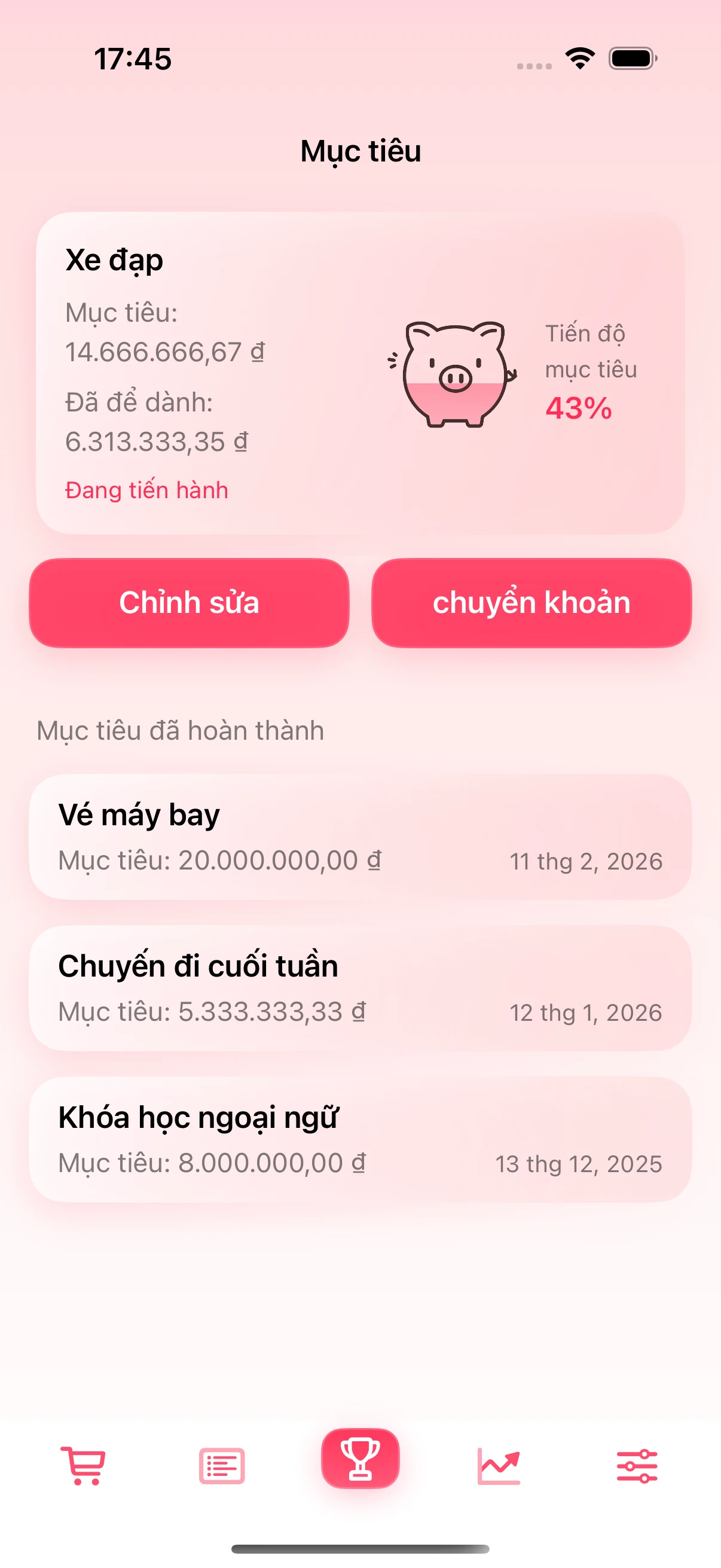 Màn hình mục tiêu tiết kiệm trong ứng dụng