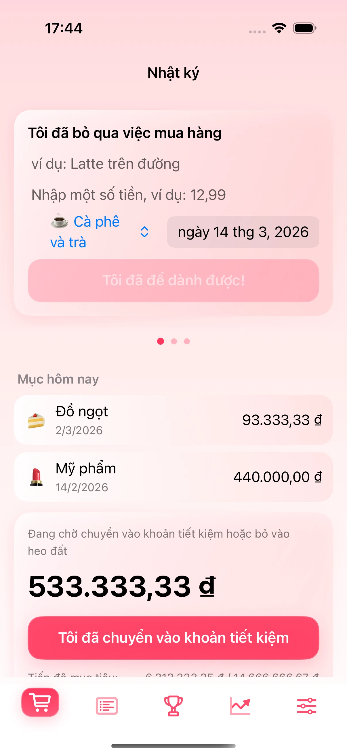 Màn hình nhật ký trong ứng dụng Chrumek